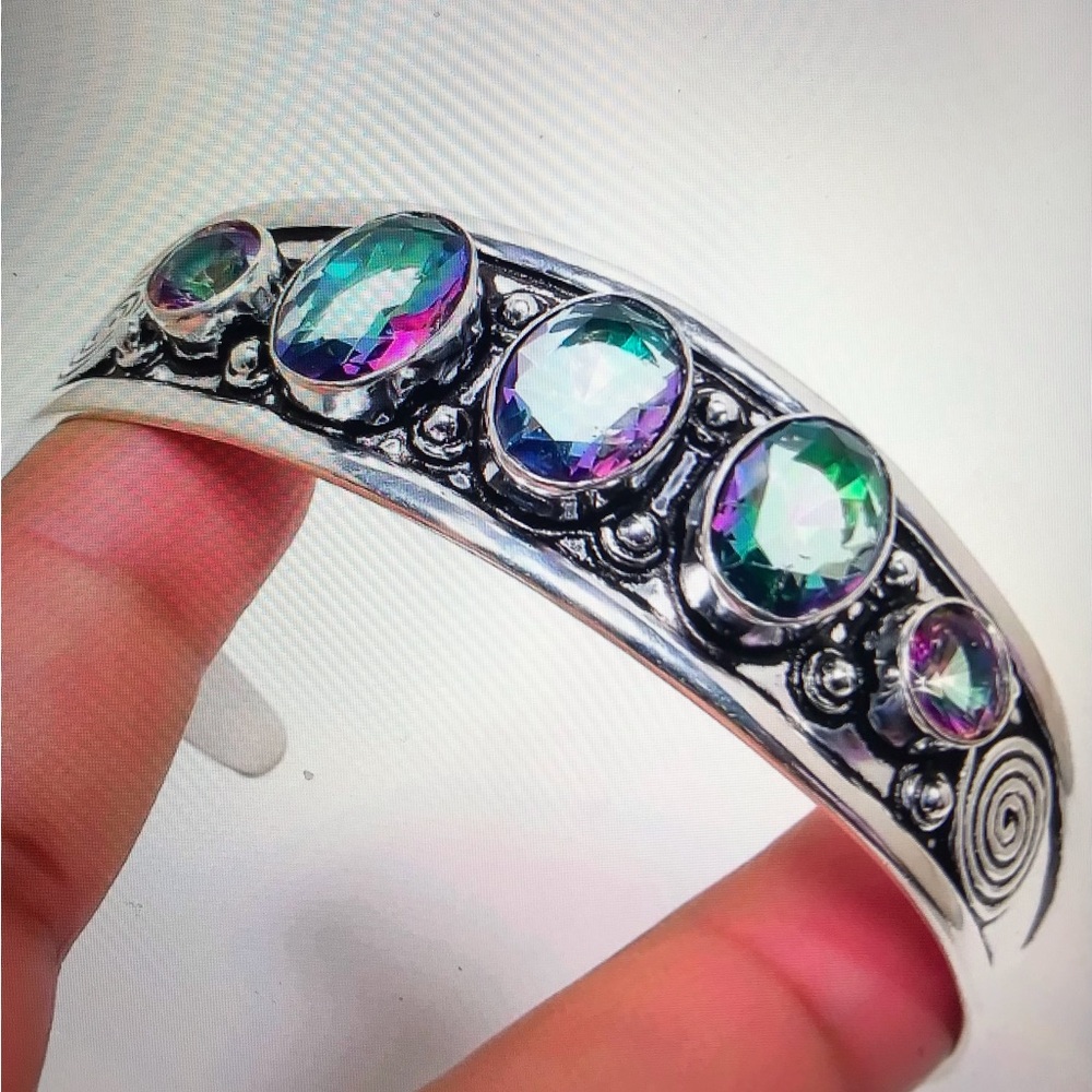 Mystic Topaz Stamped 925 Sterling Silver Cuff Bracelet